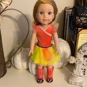 American Girl Willa Wellie Wishers Doll Leotard Yellow Orange Mesh Skirt 14.5"
